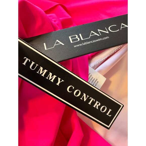 La Blanca Island Goddess Plunge Size 16 Ruffle One Piece Swimsuit Pop Pink NWT $ - Picture 4 of 12